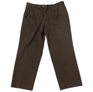 LANDS END MENS SIZE 37×28 BROWN PLEATED DRESS PANTS.